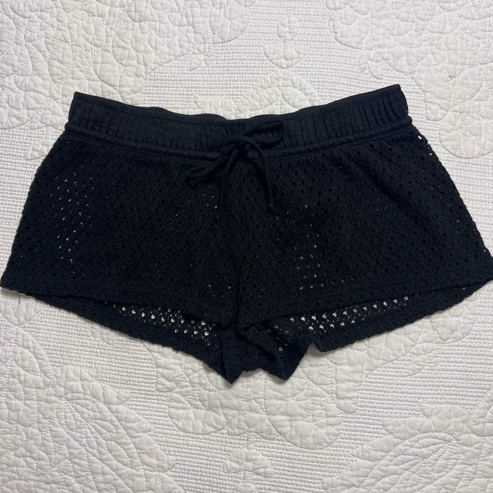 Endless Sun Black Lace Crochet Pull On Swimsuit Cover Up Shorts Size S Women 252